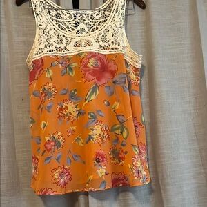 Floral Lace Tank Top - Orange